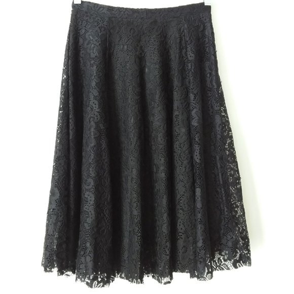 New Coin 1804 Black Lace Raw Hem Career Skirt - Picture 1 of 8